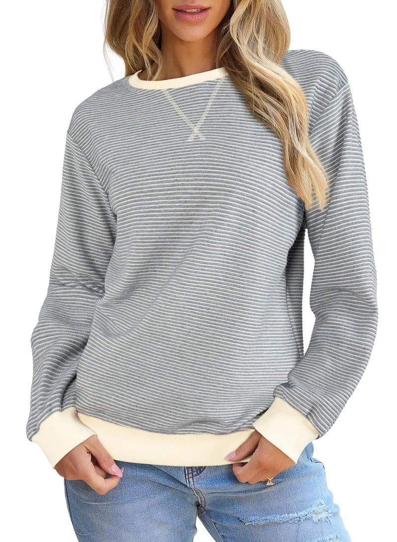 Shein SHEWIN Womens Fall Fashion 2025 Ladies Crewneck Sweatshirts Cute Tops Casual Long Sleeve Shirts Trendy Sweatshirt for Women Gray XLarge - Image 1
