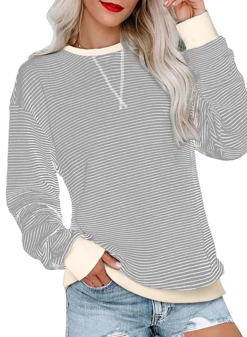Shein SHEWIN Womens Fall Fashion 2025 Ladies Crewneck Sweatshirts Cute Tops Casual Long Sleeve Shirts Trendy Sweatshirt for Women Gray XLarge - Image 3