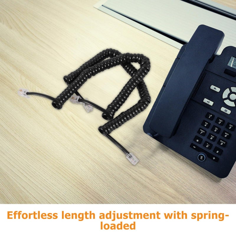 Coiled Telephone Receiver Cord 2 Pack Black Landline Phone Cable for Home Office - Image 4