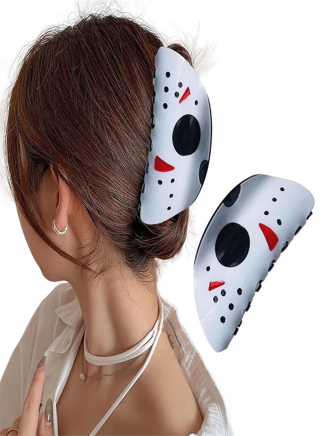 AUOCATTAIL Ghost Face Halloween Hair Claw Clips Skull Spooky Hair Clips For Styling Large Mask Ponytail Clip Scary Shark Clip For Thin Thick Hair Girls Women - Image 1