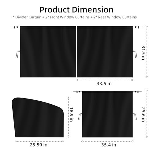 VANPET 5 Pcs Car Curtains, 99% Light Blocking Fabric Rear Seat & Side Windows Divider Curtain Baby Shades, Wide Sedan SUV Sunshade Screen Covers for Travel Camping (Extra Large Car Curtains 5 Pcs) - Image 5