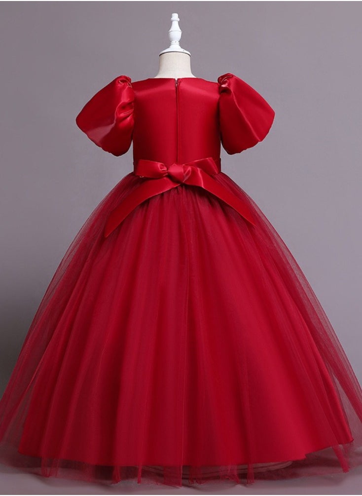 Best Gift Fashion - Children's New Fashion Princess Puff Sleeve Festive Dress For Birthday Party Red Color - Image 1