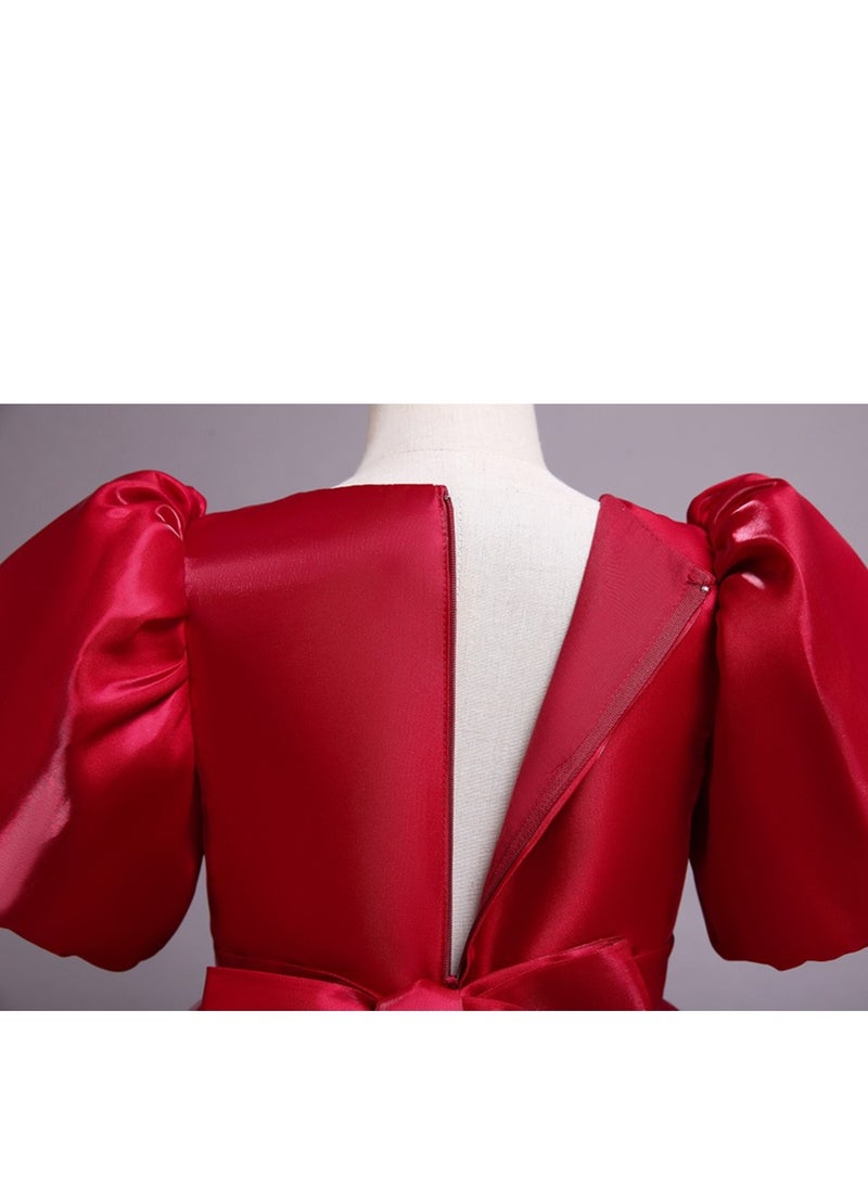 Best Gift Fashion - Children's New Fashion Princess Puff Sleeve Festive Dress For Birthday Party Red Color - Image 1