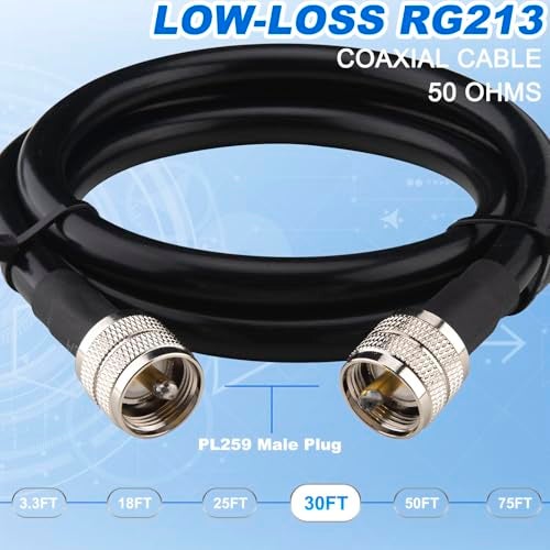 YOTENKO RG213 Coaxial Cable 30FT - CB Coax Cable Ultra Low Loss RG-213 UHF PL-259 Coax Cable Male to Male, 50 Ohm, for Ham Radio CB Radio Antenna - Image 5