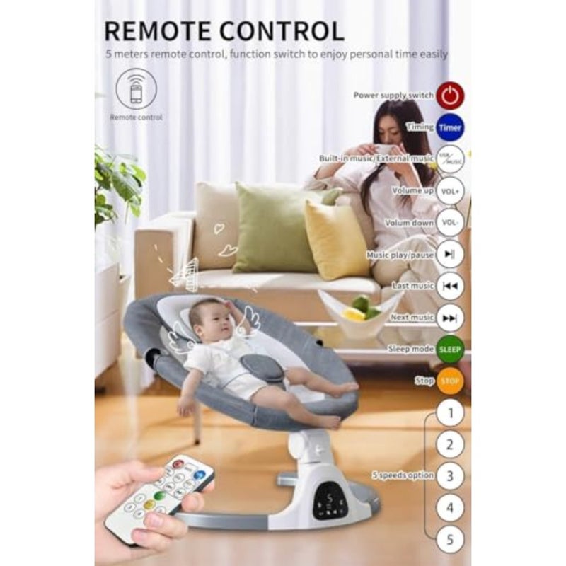 Adjustable Height Baby Swings for Infants to Toddler-Electric Bluetooth Infant Swing with Remote Control, Rocker with 5 Speeds, 5-Point Harness, 3 Seat Positions, 12 Preset Lullabies - Image 2