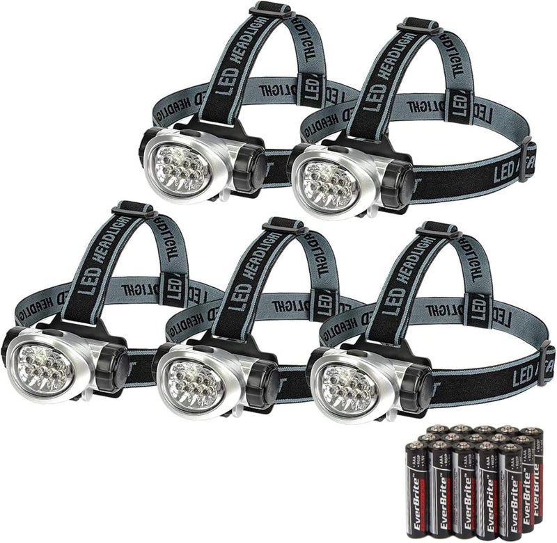 EverBrite مصباح رأس LED 5-pack، 4 أوضاع إضاءة، رأس متحرك مع حزام رأس قابل للتعديل، مثالي للجري، التخييم والمشي لمسافات طويلة، بطاريات متضمنة - Image 1