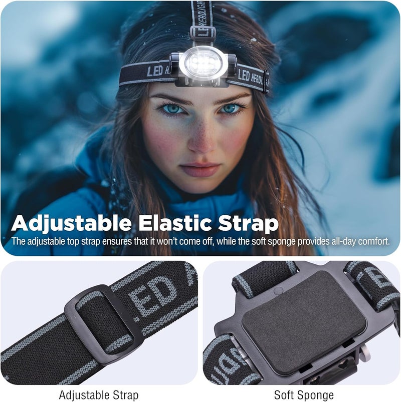 EverBrite مصباح رأس LED 5-pack، 4 أوضاع إضاءة، رأس متحرك مع حزام رأس قابل للتعديل، مثالي للجري، التخييم والمشي لمسافات طويلة، بطاريات متضمنة - Image 5