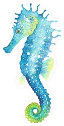 Blue Watercolor Seahorse  Pack of 4  StickerVinyl Waterproof Sticker Decal Car Laptop Wall Window Bumper Sticker