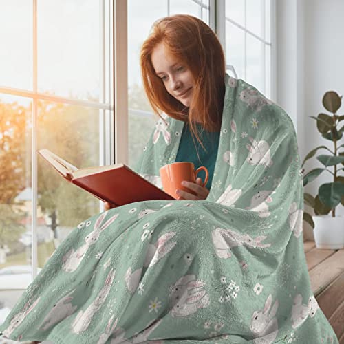 Jagfhhs Soft Luxury Easter Blanket Cute Bunny Spring Flower Warm Throw Blanket for Couch,Lightweight Plush Fuzzy Cozy Easter Blanket Throw,Seasonal Spring Holiday Blankets for Couch Bed Living Room 60"x50" - Image 2