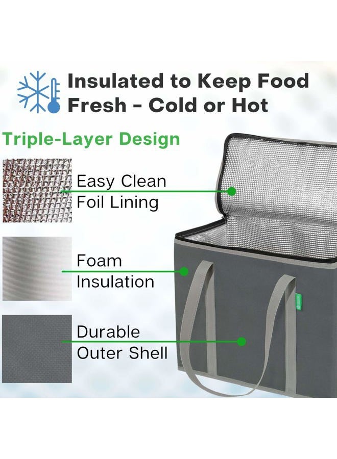 Creative Green Life XL Insulated Reusable Grocery Bags (2-Pack) - Premium Quality Cooler Bags with Hard Bottom Insert - Stands Upright, Machine Washable, Sturdy Zipper - Insulated Bag for Warm or Cold Food Delivery Bag - Image 2