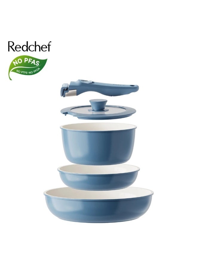 Redchef طقم أواني طهي ريدشيف غير لاصقة من السيراميك الصخري، بمقابض قابلة للإزالة (5 قطع)، غير سامة، وخالية من مركبات PFAS وPTFE وPFOA - للقلي - Image 1