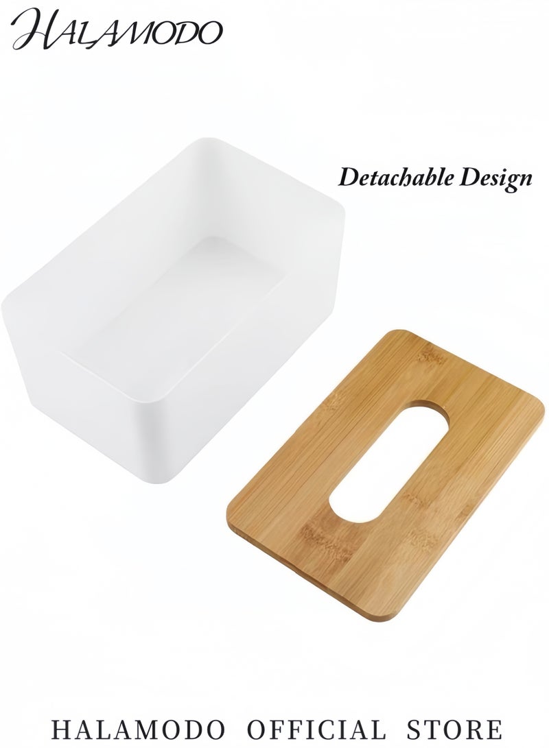 HALAMODO Tissue Box Holder Bamboo Tissue Box Cover Water-Resistant Rectangular Wooden Facial Tissue Box Ideal for Bathroom & Office Desk - Image 3
