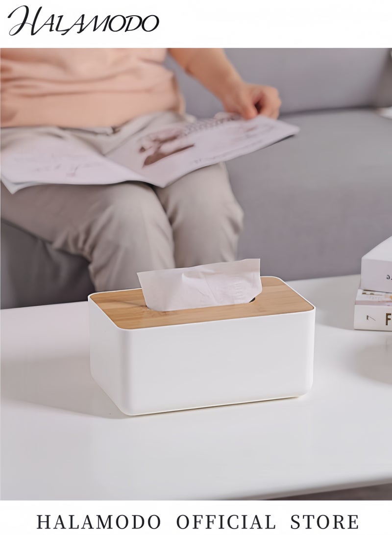 HALAMODO Tissue Box Holder Bamboo Tissue Box Cover Water-Resistant Rectangular Wooden Facial Tissue Box Ideal for Bathroom & Office Desk - Image 4