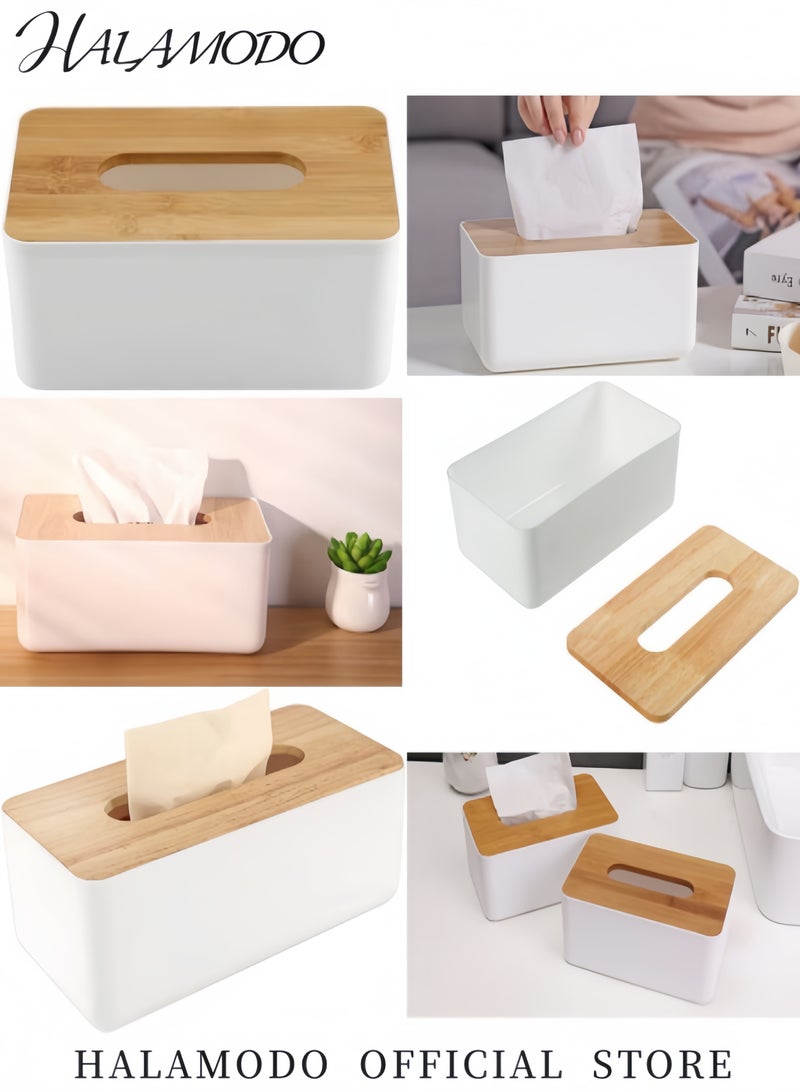 HALAMODO Tissue Box Holder Bamboo Tissue Box Cover Water-Resistant Rectangular Wooden Facial Tissue Box Ideal for Bathroom & Office Desk - Image 2