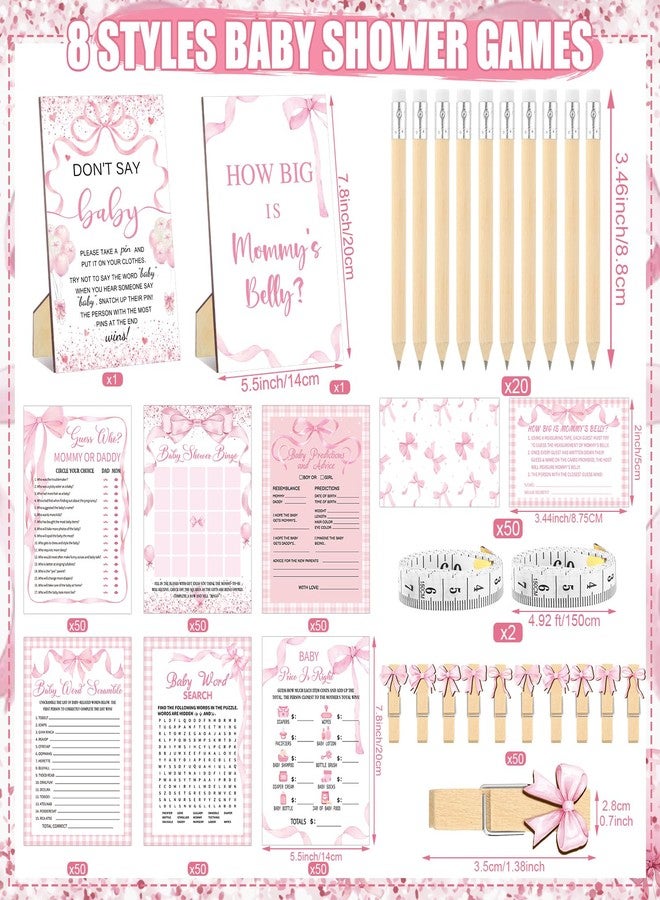 Funnymoom 426 Pcs Pink Bow Baby Shower Games Set-8 Games, Includes Baby Shower Bingo, Price is Right, Guess Who, Word Scramble, Prediction and Advice, How Big is Mommy's Belly, Don't Say The Words - Image 3
