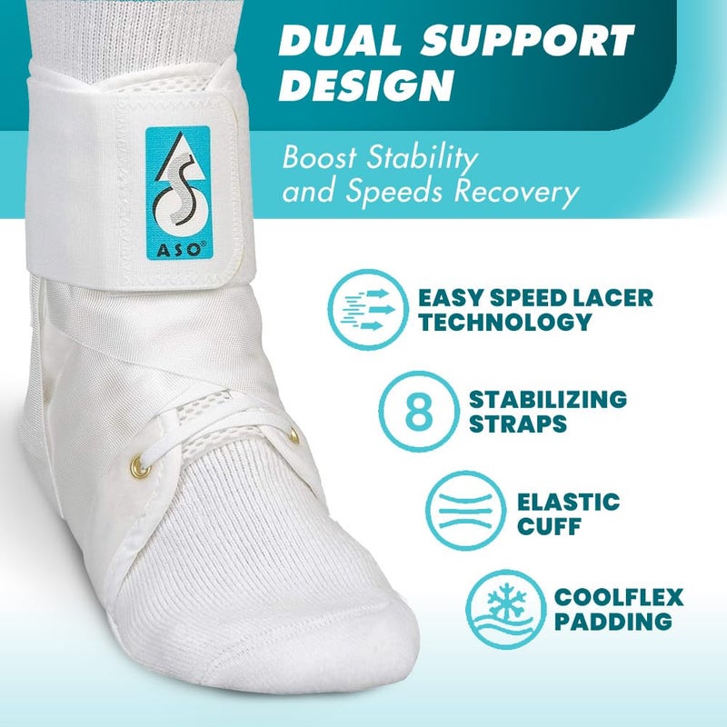 Med Spec ASO Speed Lacer (Medium, White) â€“ Ankle Brace for Sprained Ankle and Peroneal Tendonitis, Orthopedic Ankle Support for Men, Women, Adults, Teens and Kids, Sports Injury Recovery, 223604 - Image 4
