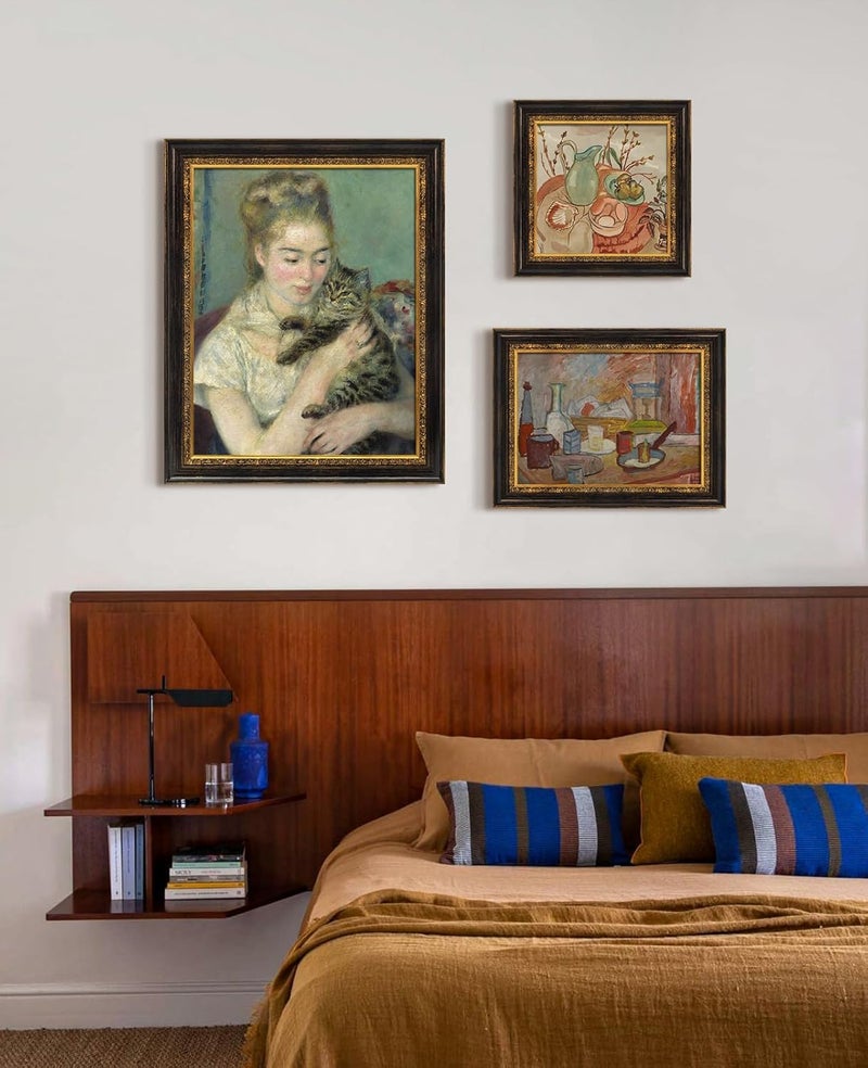 FOLKOR إطار قماش كلاسيكي للوحات الزيتية مقاس 5x7، إطار معرض جدار زخرفي باللونين الأسود والذهبي بعرض 2 بوصة منتهي للفصل الدراسي مقهى غرفة طعام د��كور مطبخ، بدون خلفية وغطاء - Image 3