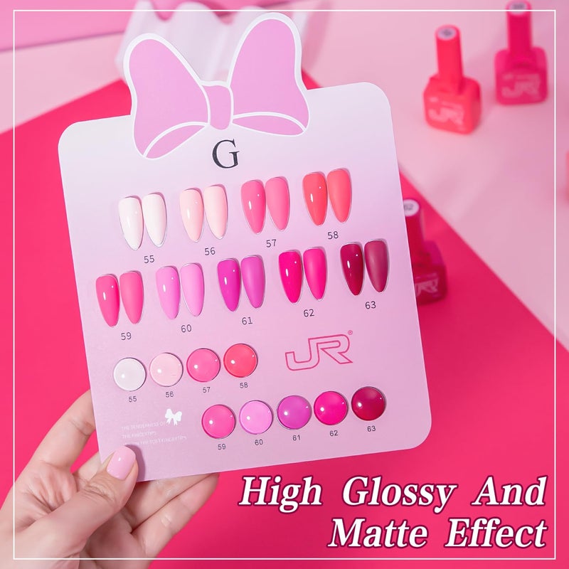 JR 9pcs 15ml Gel Nail Polish Set Red Nude Pink Gel Polish Kit Nude Pink Gel Polish Nail Art Manicure Salon DIY Soak Off UV LED Nail Gel Kit DIY Art Manicure - Image 2