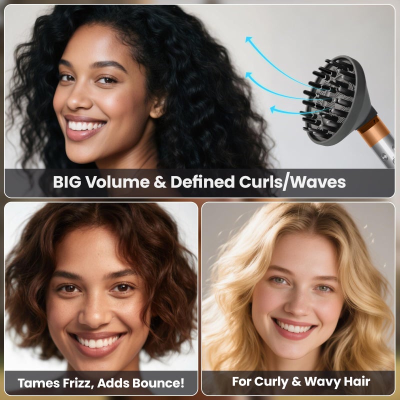 Dotspun Upgraded Large Diffuser Attachment for Dyson Airwrap Styler HS01/HS05/HS08 - Converts to Hair Dryer, Fast Drying Wave & Curly & Thick, Heat Resistant Nylon Fiber Nozzle Attachments (Grey) - Image 3