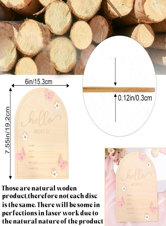 TERJIO Hello World Newborn Sign - Baby Announcement Sign for Baby Showers, Pink Butterfly Newborn Birth Announcement Board, Daisy Wooden Milestone Card,Welcome. - Image 2