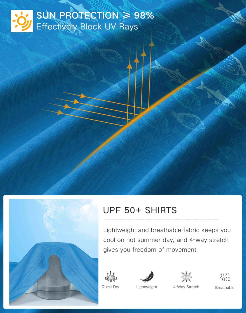 Pudolla Men's Sun Protection Hoodie Shirts UPF 50+ Rash Guard SPF Long Sleeve Fishing Shirt for Men Swim Hiking Boating(Blue Fish Large) - Image 5