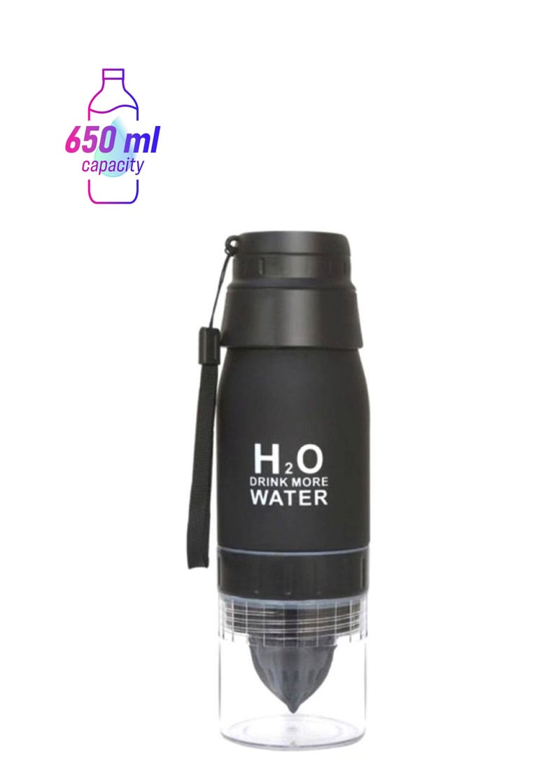 فوبيري زجاجة مياه H2O مزودة بكوب لعصير الليمون أسود/شفاف 5x10x10سم - Image 1