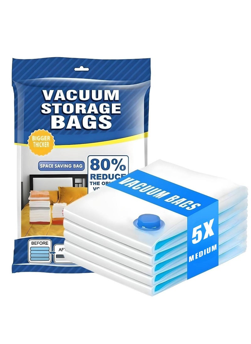 Dxmocos 5 Pack Travel Vacuum Storage Bags – Travel Space Saver Compression Bags, Reusable Seal Bags for Luggage, Waterproof Clothing Organizer for Travel & Home Medium  - Image 1