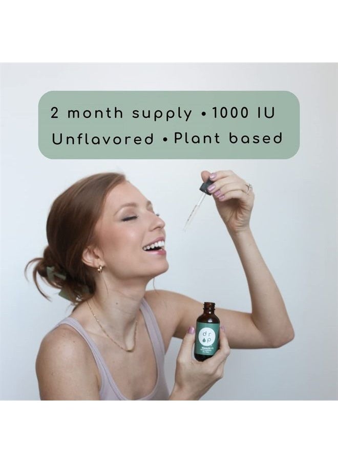 D R P Vitamin D3 + K2 Drops with 1000 IU of Plant Based D3 and 45 mcg of K2, 2 oz Liquid Supplement for Bone Strength, Improved Mood - No Artificial Preservatives, Unflavored, with Coconut MCT Oil  - Image 3