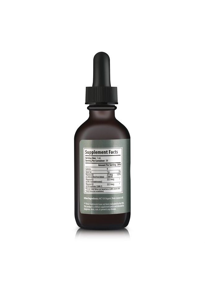 D R P - Vitamin D3 + K2 Drops with 1000 IU of Plant Based D3 and 45 mcg of K2, 2 oz Liquid Supplement for Bone Strength, Improved Mood - No Artificial Preservatives, Unflavored, with Coconut MCT Oil - Image 1