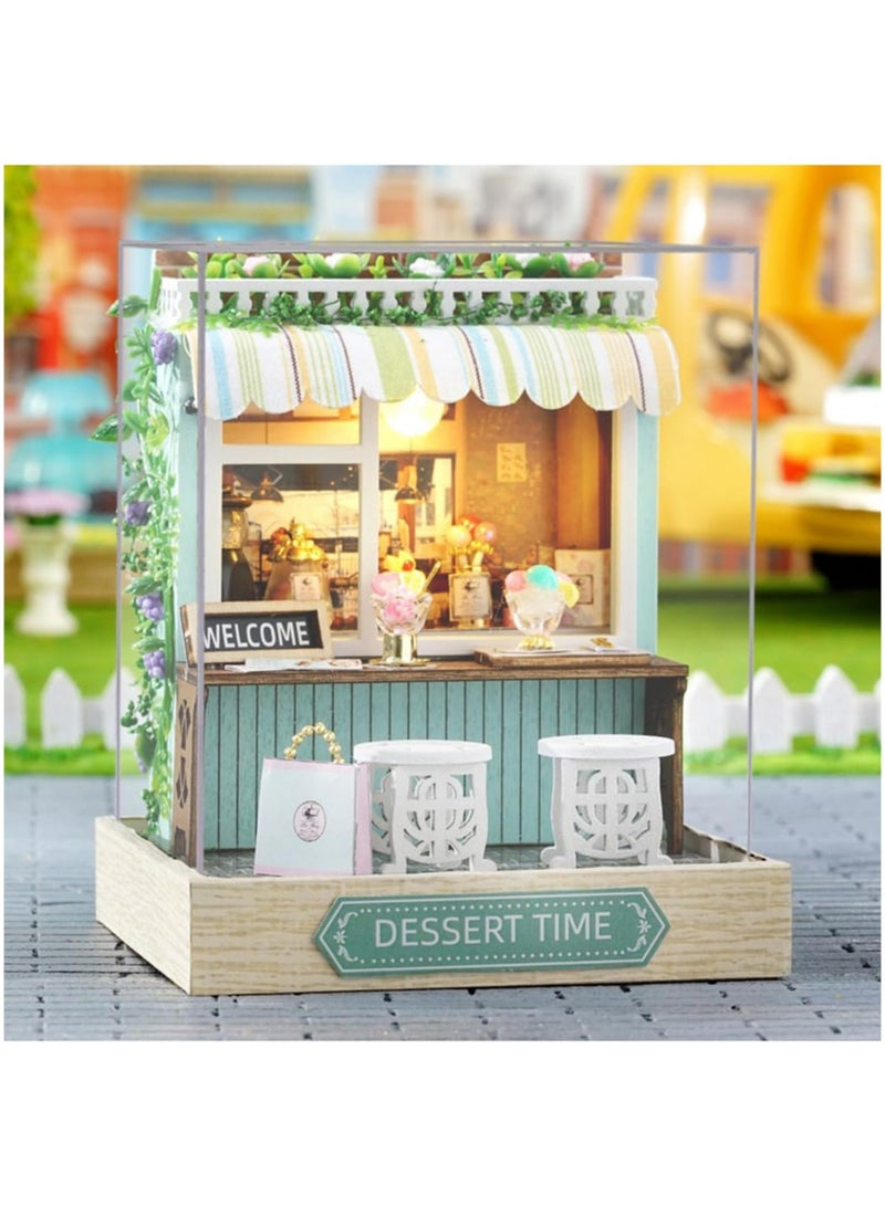 DIY Miniature Dollhouse Kit Wooden Dolls House with LED Dust Cover Creative Room Mini House Building Kit Great Handmade Craft for Birthday Gift (Dessert time) - Image 3