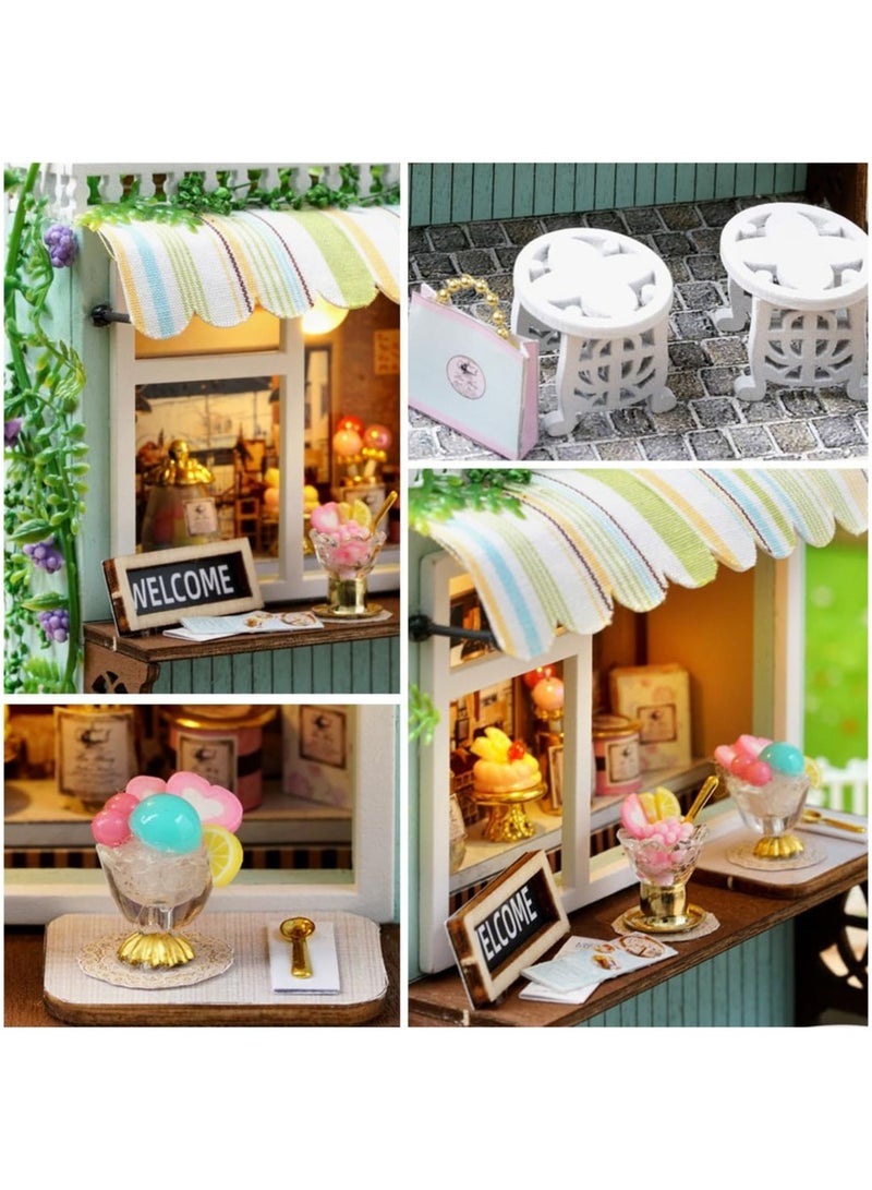 DIY Miniature Dollhouse Kit Wooden Dolls House with LED Dust Cover Creative Room Mini House Building Kit Great Handmade Craft for Birthday Gift (Dessert time) - Image 4