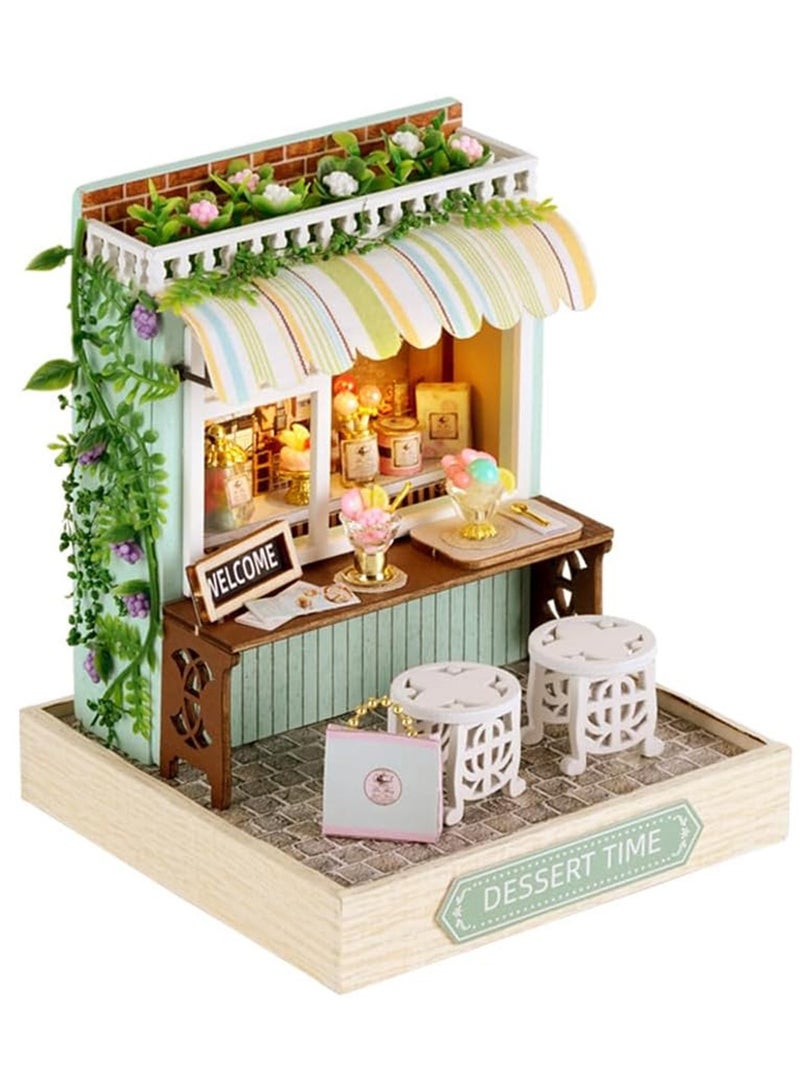 DIY Miniature Dollhouse Kit Wooden Dolls House with LED Dust Cover Creative Room Mini House Building Kit Great Handmade Craft for Birthday Gift (Dessert time) - Image 2