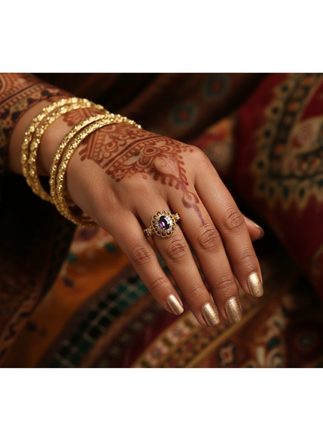 سنسيب مجموعة خاتم قابلة للتعديل مقبولة بالذهب Synsyb Vintage ، وتصميم الأزهار الكريستالية ، وحجر Amber Center مع صندوق هدايا فاخر - Image 1