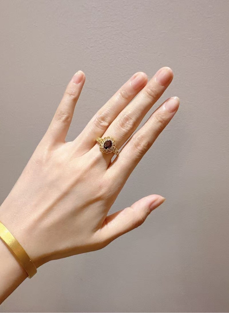 سنسيب مجموعة خاتم قابلة للتعديل مقبولة بالذهب Synsyb Vintage ، وتصميم الأزهار الكريستالية ، وحجر Amber Center مع صندوق هدايا فاخر - Image 4