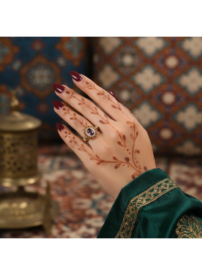 سنسيب مجموعة خاتم قابلة للتعديل مقبولة بالذهب Synsyb Vintage ، وتصميم الأزهار الكريستالية ، وحجر Amber Center مع صندوق هدايا فاخر - Image 3