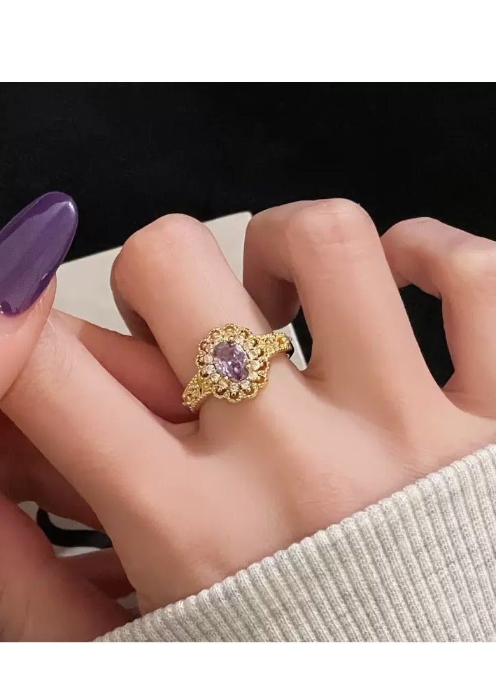 سنسيب مجموعة خاتم قابلة للتعديل مقبولة بالذهب Synsyb Vintage ، وتصميم الأزهار الكريستالية ، وحجر Amber Center مع صندوق هدايا فاخر - Image 5