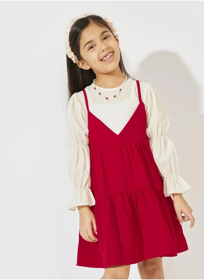 Styli Solid 2 in 1 Bow Back Tiered Dress