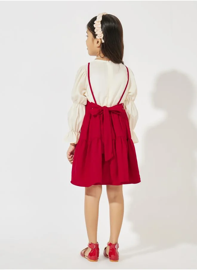 Styli Solid 2 in 1 Bow Back Tiered Dress