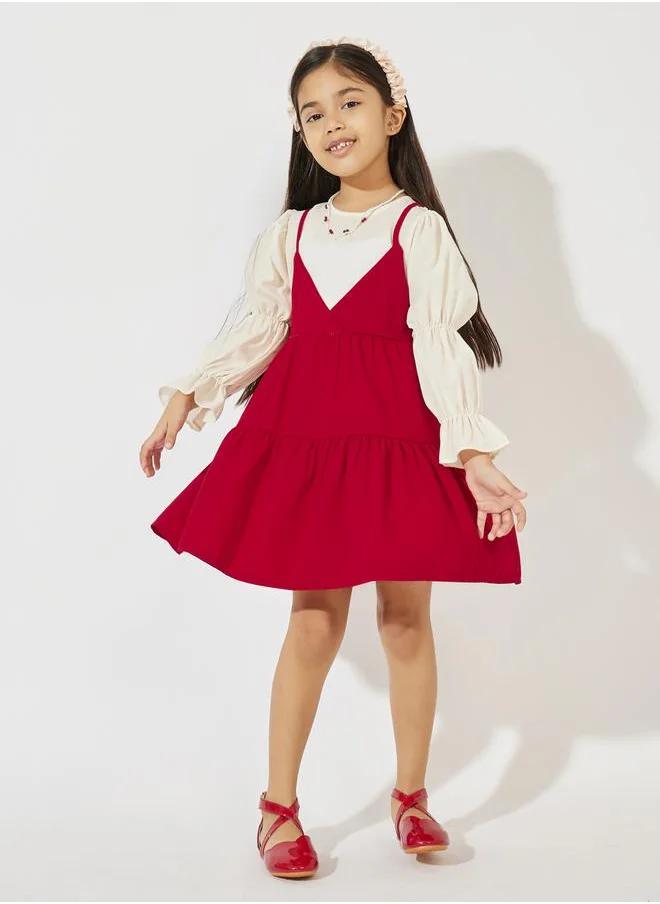 Styli Solid 2 in 1 Bow Back Tiered Dress