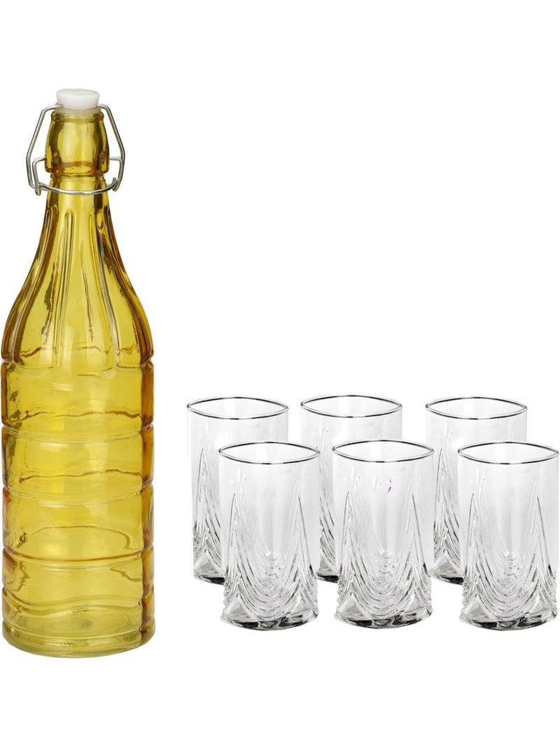 AFAST Exquisite 7 Piece Beverage Glass Serving SetLemon Set With Featuring Elegant 1 Yellow Bottle 1000 Ml Capacity And 6 Individual 300 Ml Glasses - Image 1
