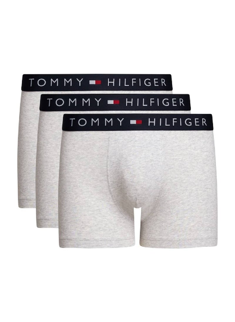 TOMMY HILFIGER Men's 3-Pack TH Original Logo Waistband Trunks - Cotton, Grey  - Image 1