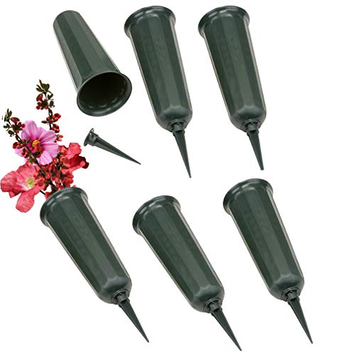 Evelots Cemetery Flower Vase with Sturdy Spikes/Stakes 6 Pack Outdoor Artificial or Fresh Flower Holder Grave Decoration - Image 1