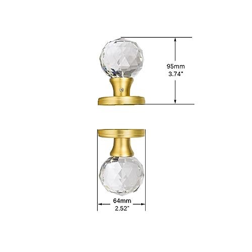 CLCTK 2 Pack Crystal Glass Dummy Door Knobs, Inactive Round Half-Dummy Door Knob Set, Single Side, Satin Brass - Image 4