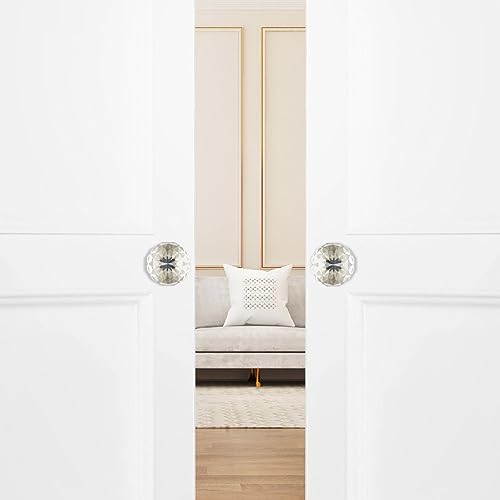 CLCTK 2 Pack Crystal Glass Dummy Door Knobs, Inactive Round Half-Dummy Door Knob Set, Single Side, Satin Brass - Image 2