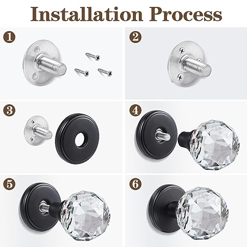 CLCTK 2 Pack Crystal Glass Dummy Door Knobs, Inactive Round Half-Dummy Door Knob Set, Single Side, Satin Brass - Image 3