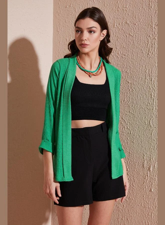 Lela Lela Collar and Sleeve Folded Waffle Kimono Cardigan Women's CARDIGAN 5864974