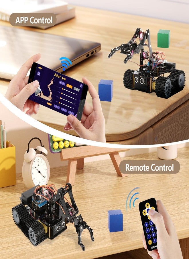 acebott Robotics for Kids Ages 12-16, ACEBOTT 4 in 1 Smart Robot Arm with 5DOF + Tank Car, STEM Toys Coding Kit Compatible with Arduino & Scratch, App & Remote Control, for Kids & Teens - Image 4