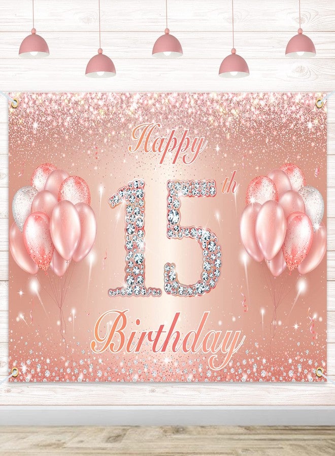 PAKBOOM Happy 15th Birthday Banner Backdrop - 15 Birthday Party Decorations Supplies for Girls or Boys - Rose Gold 4 x 11ft - Image 1