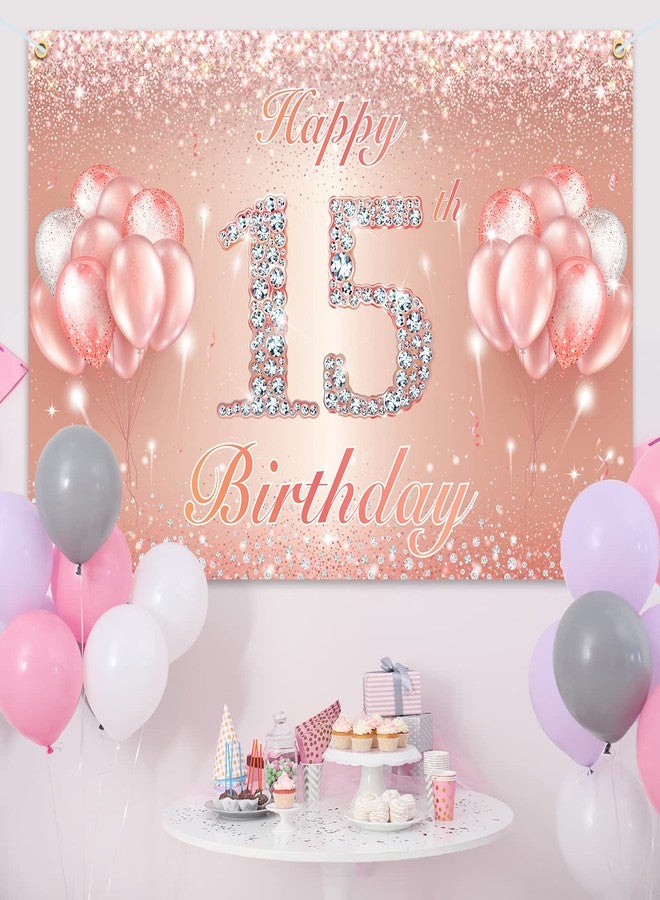 PAKBOOM Happy 15th Birthday Banner Backdrop - 15 Birthday Party Decorations Supplies for Girls or Boys - Rose Gold 4 x 11ft - Image 4