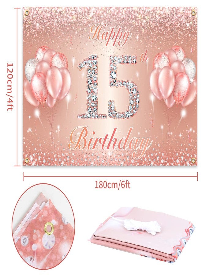 PAKBOOM Happy 15th Birthday Banner Backdrop - 15 Birthday Party Decorations Supplies for Girls or Boys - Rose Gold 4 x 11ft - Image 2